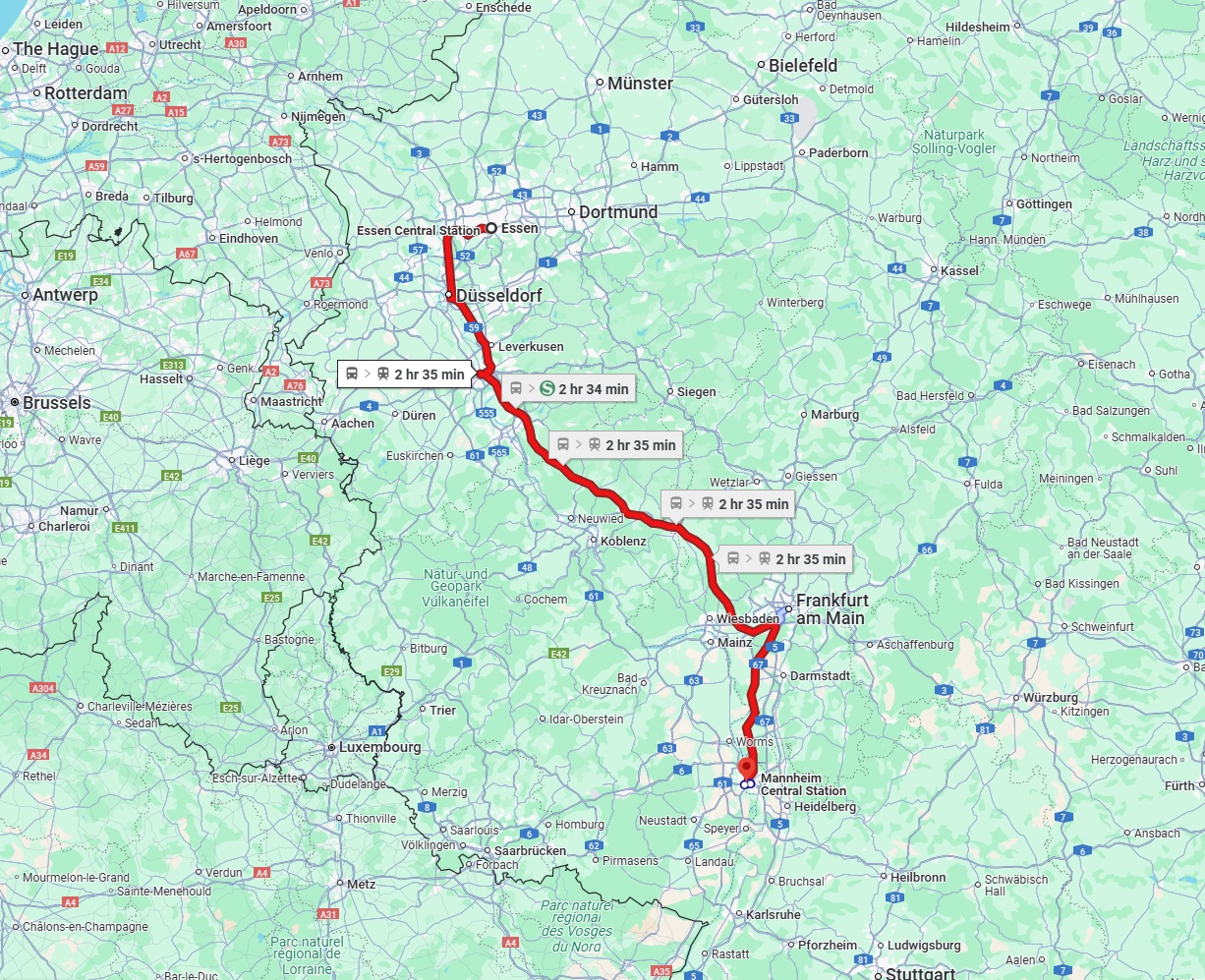 Anreise von Essen Zu Ludwigshafen am Rhein Über 