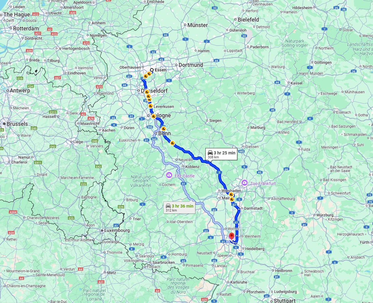 Anreise von Essen Zu Mannheim Über via A3