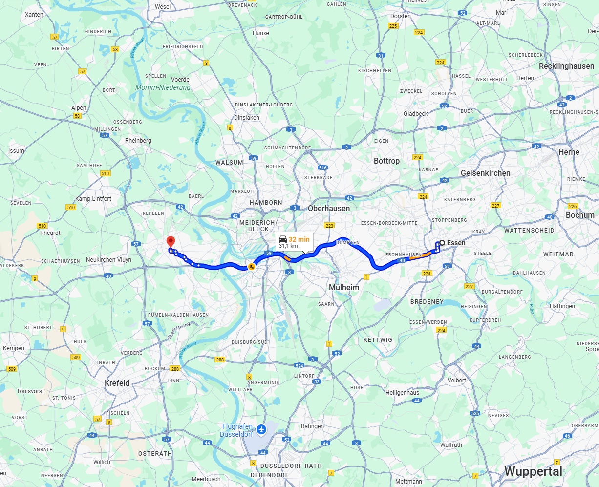Anreise von Essen Zu Moers Über via A40