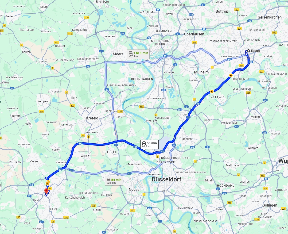 Anreise von Essen Zu Mönchengladbach Über via A44 and A52
