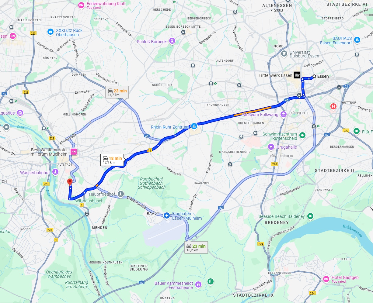 Anreise von Essen Zu Mülheim an der Ruhr Über via A40 and B1