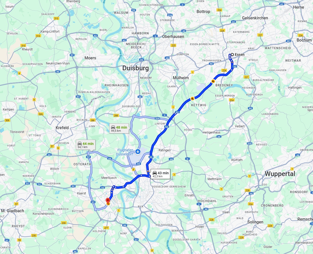Anreise von Essen Zu Neuss Über via A52