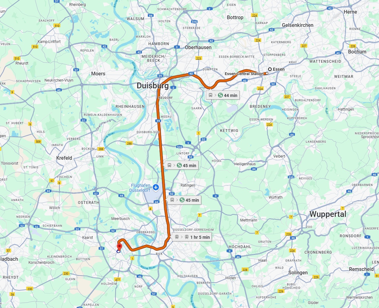 Anreise von Essen Zu Neuss Über 