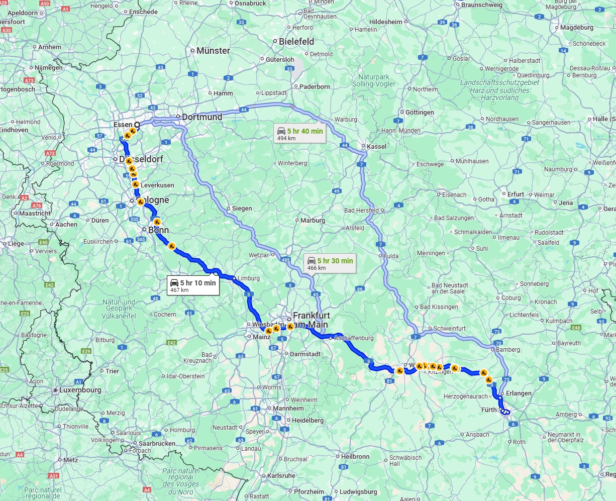 Anreise von Essen Zu Nürnberg Über via A3