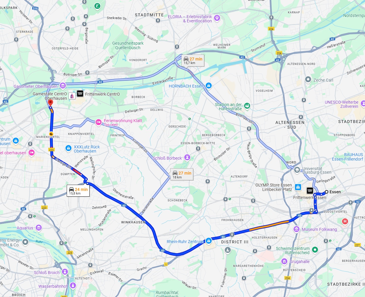 Anreise von Essen Zu Oberhausen Über via A40