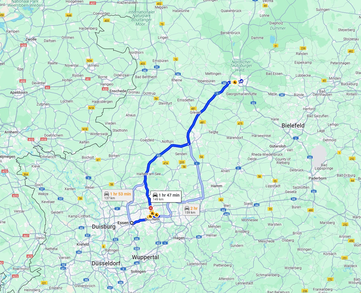 Anreise von Essen Zu Osnabrück Über via A43 and A1