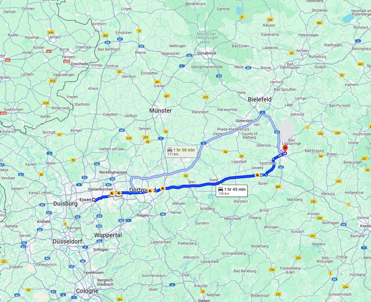 Anreise von Essen Zu Paderborn Über via A44