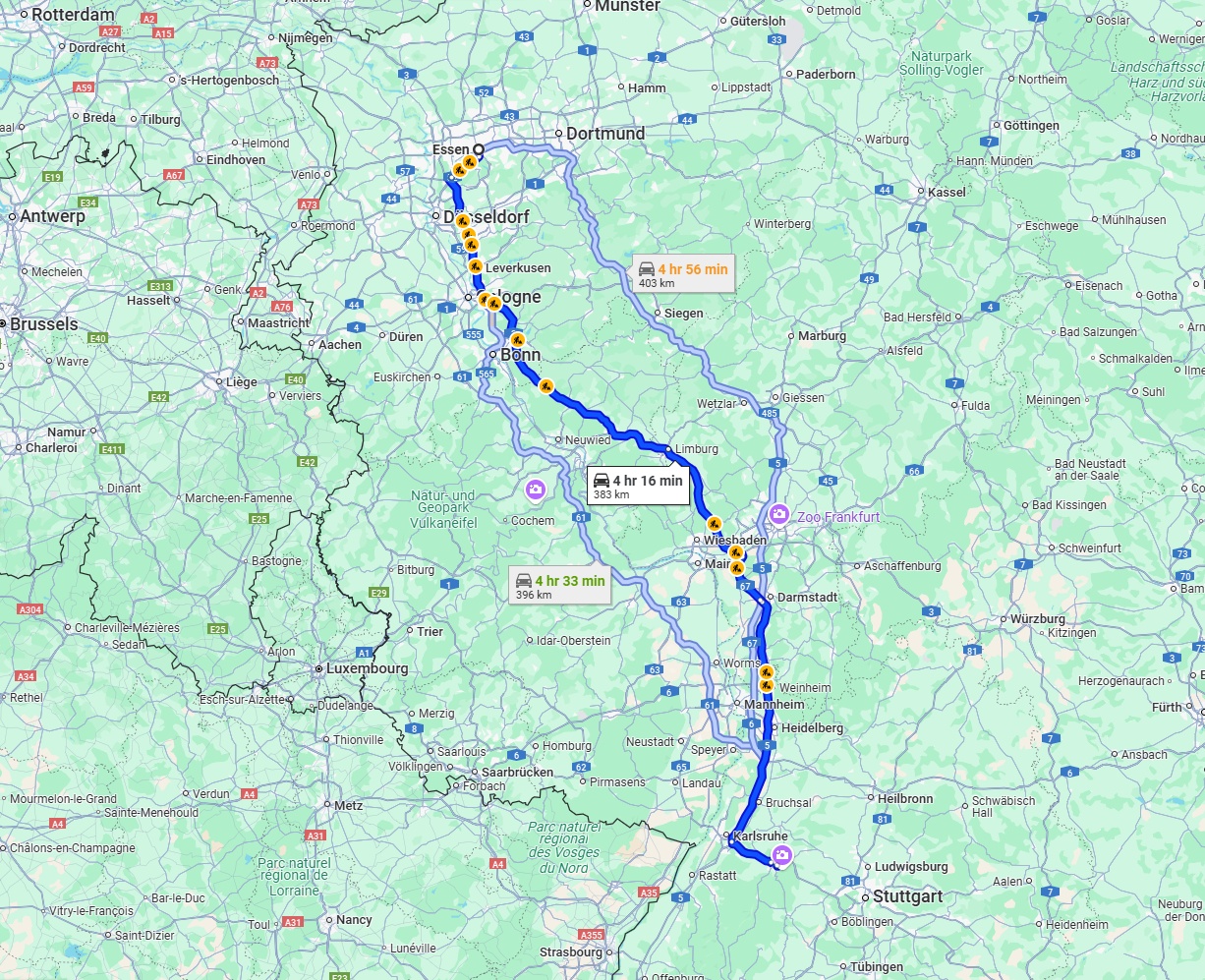 Anreise von Essen Zu Pforzheim Über via A3 and A5