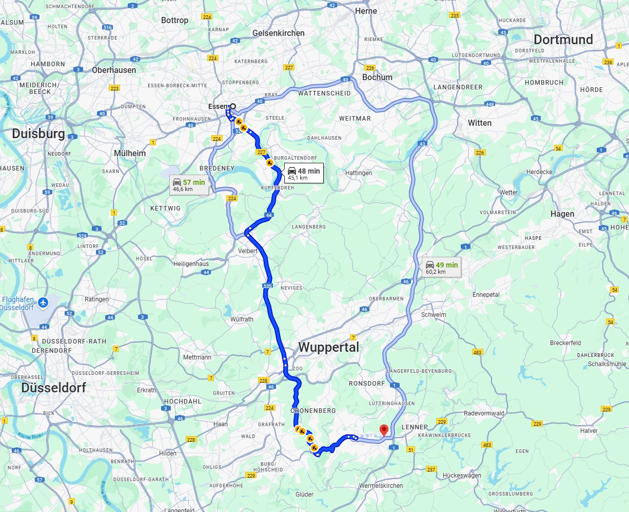 Anreise von Essen Zu Remscheid Über via A535