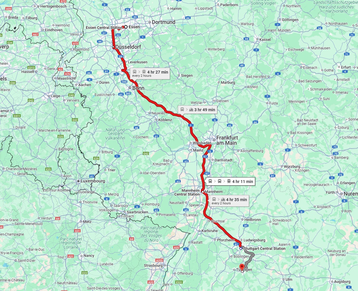 Anreise von Essen Zu Reutlingen Über 
