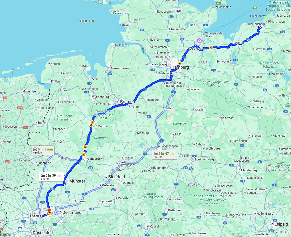 Anreise von Essen Zu Rostock Über via A1