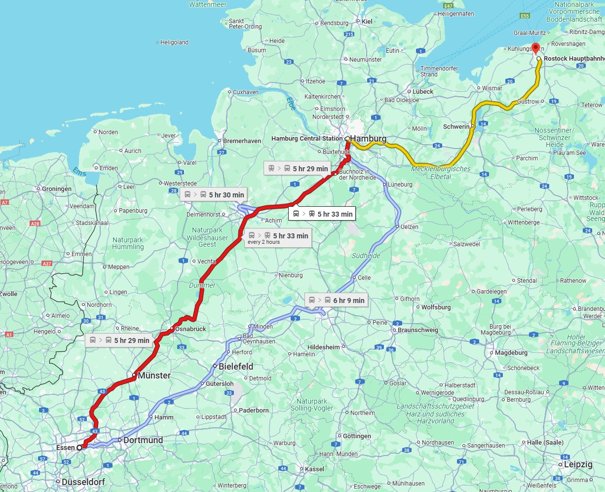 Anreise von Essen Zu Rostock Über 