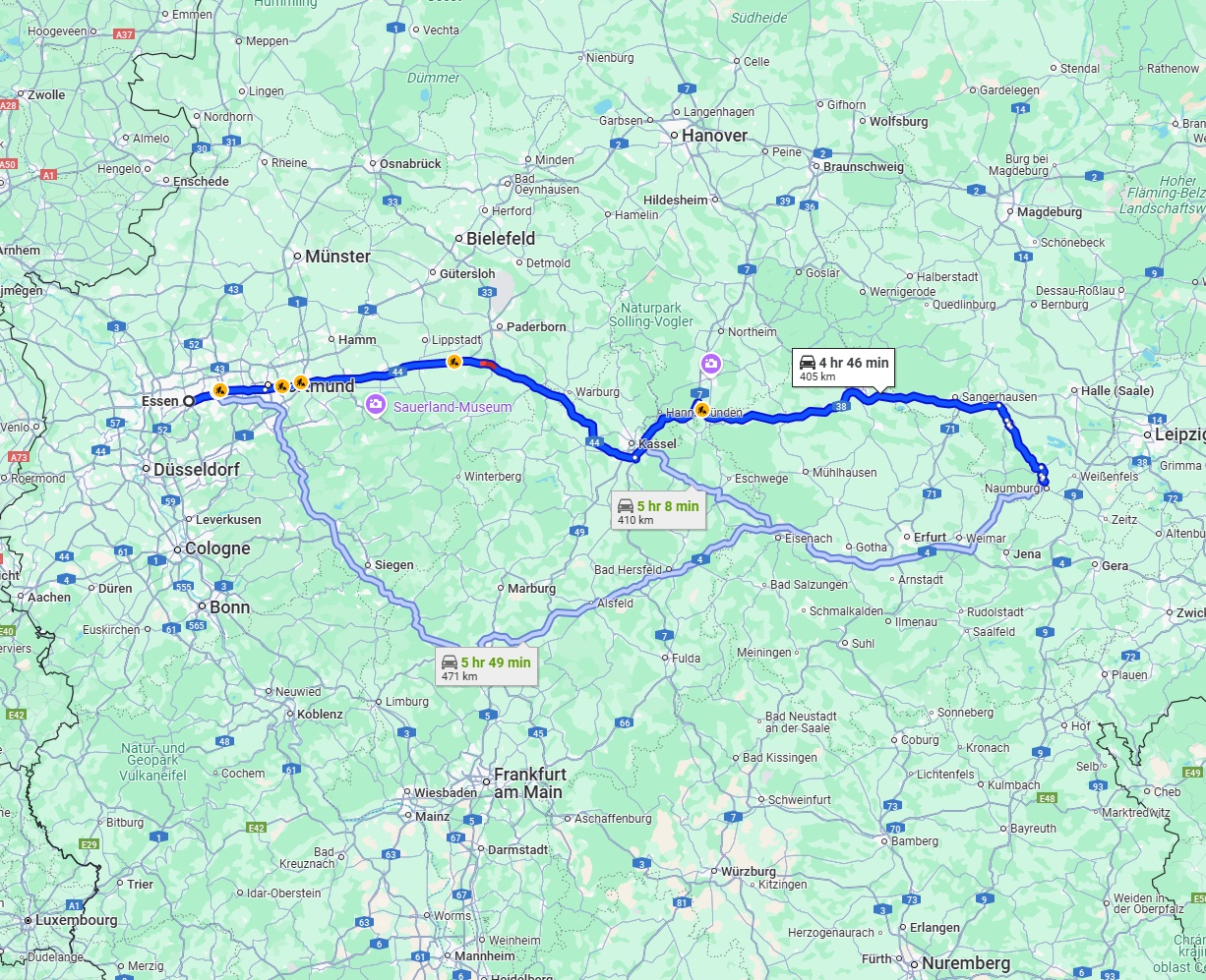 Anreise von Essen Zu Saale Über via A44 and A38