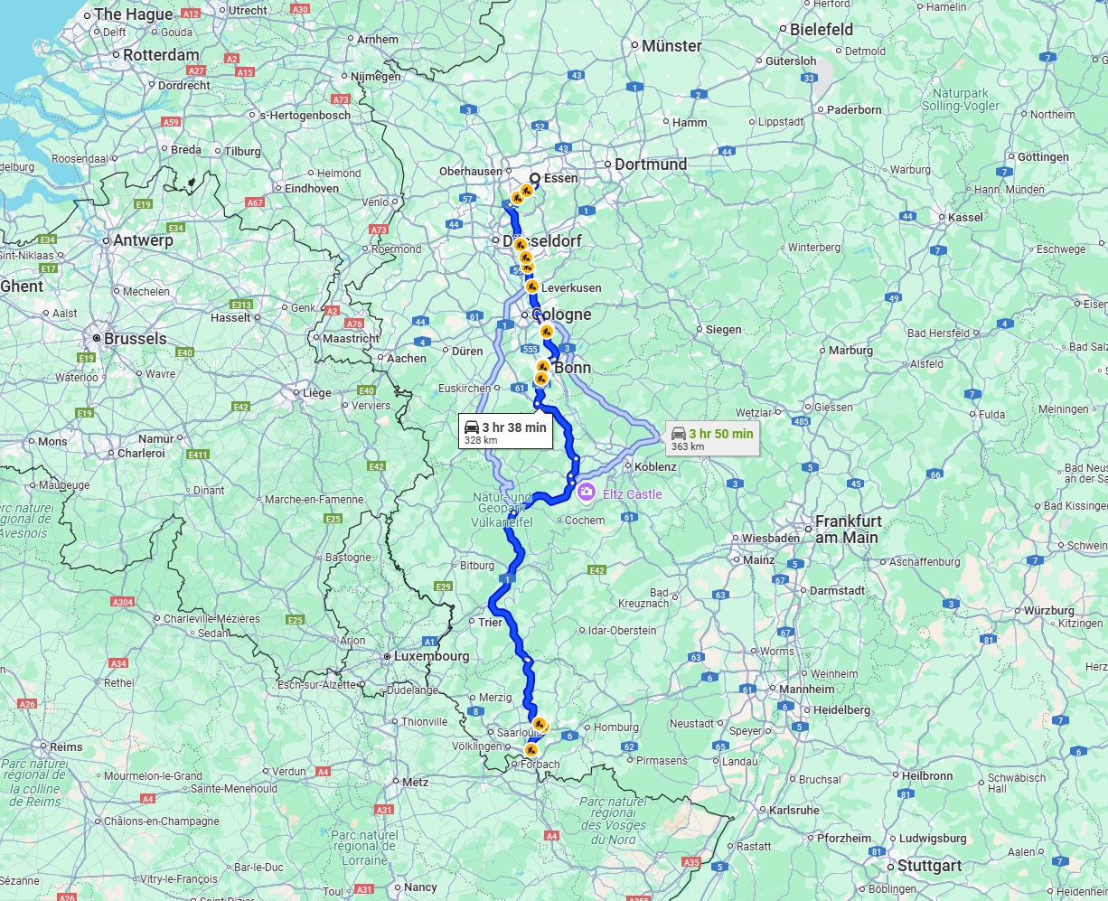 Anreise von Essen Zu Saarbrücken Über via A1