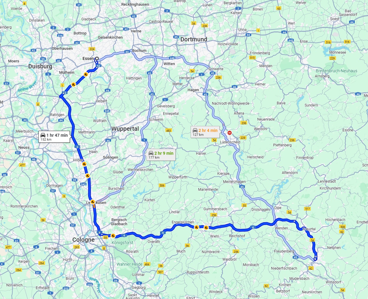 Anreise von Essen Zu Siegen Über via A3 and A4