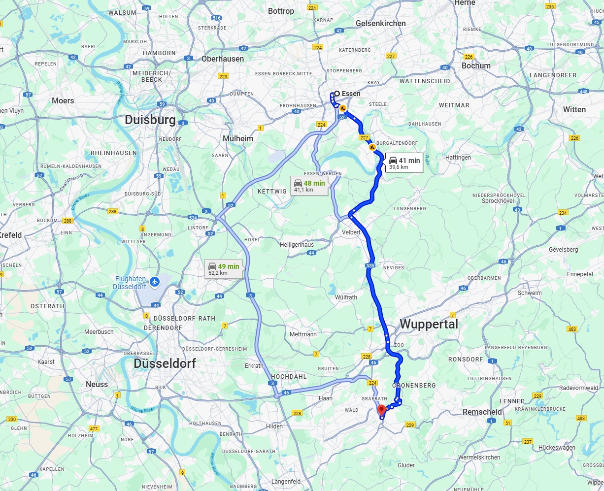 Anreise von Essen Zu Solingen Über via A535