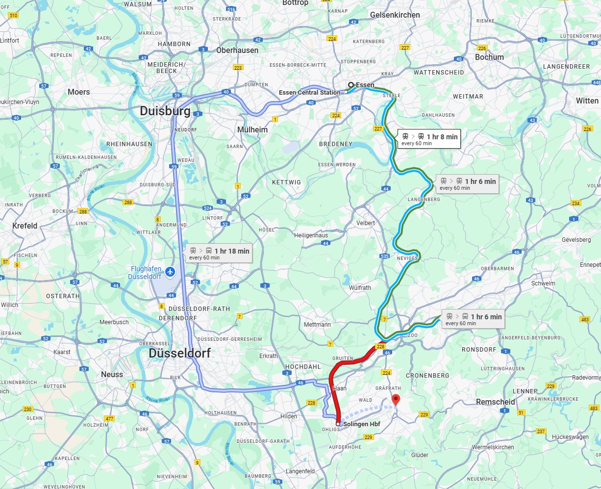 Anreise von Essen Zu Solingen Über 