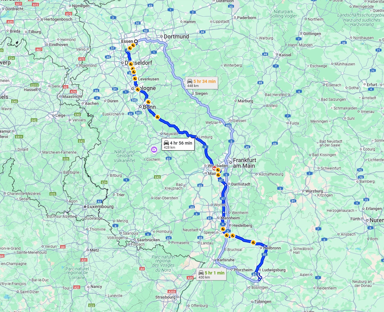 Anreise von Essen Zu Stuttgart Über via A3