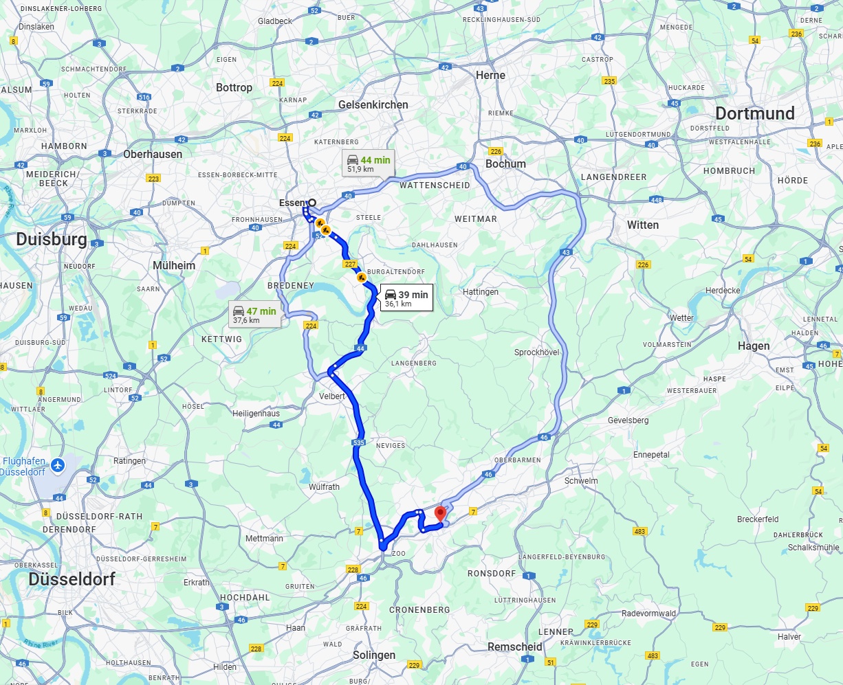 Anreise von Essen Zu Wuppertal Über via A535