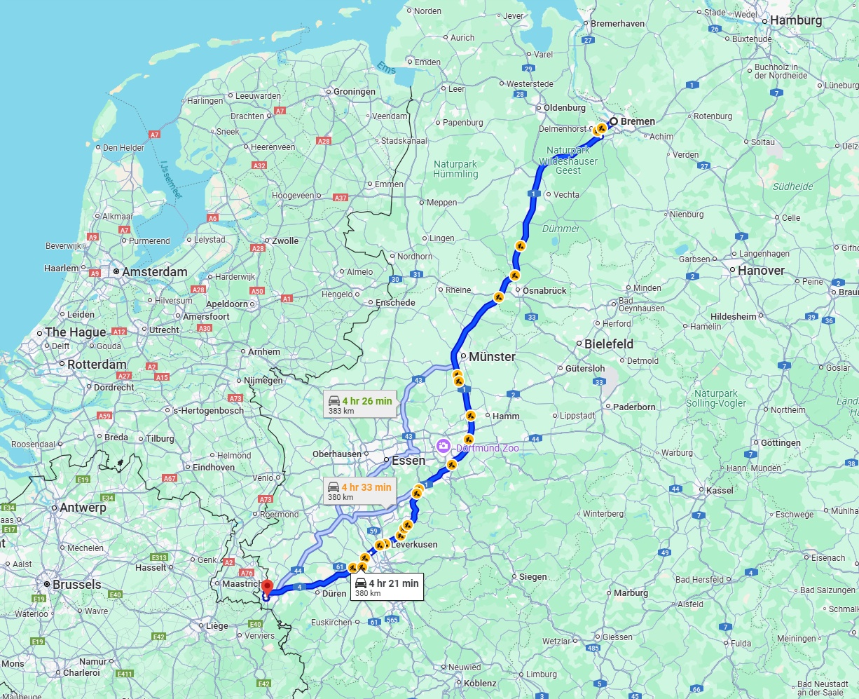 Anreise von Bremen Zu Aachen Über via A1
