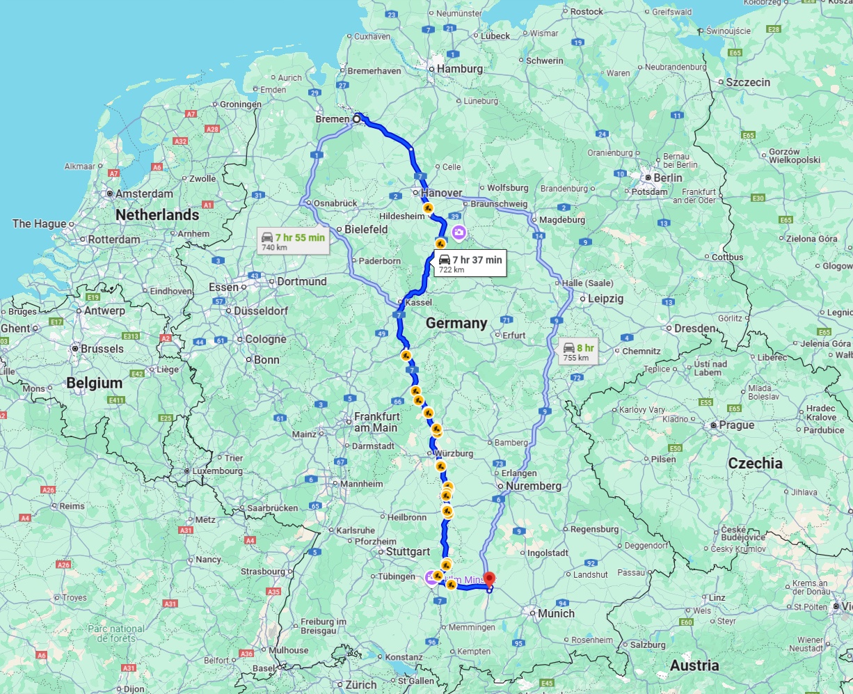 Anreise von Bremen Zu Augsburg Über via A7