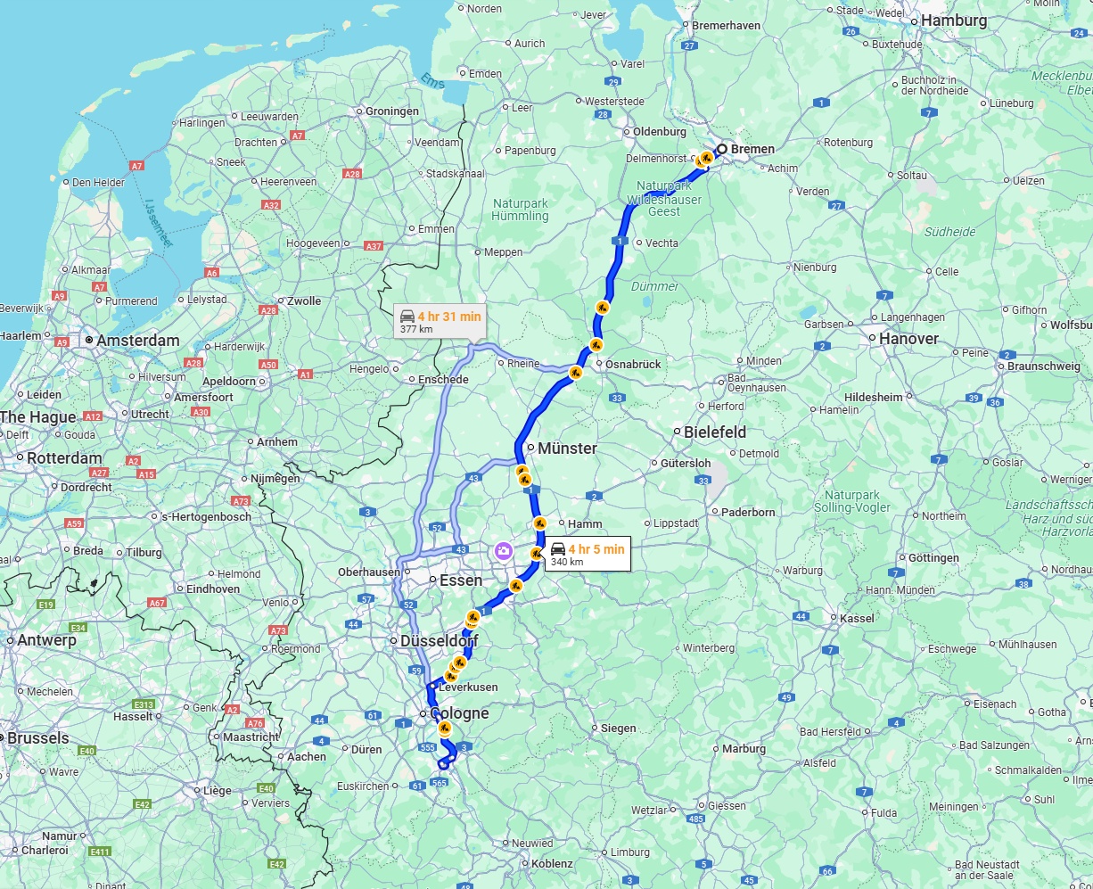 Anreise von Bremen Zu Bonn Über via A1