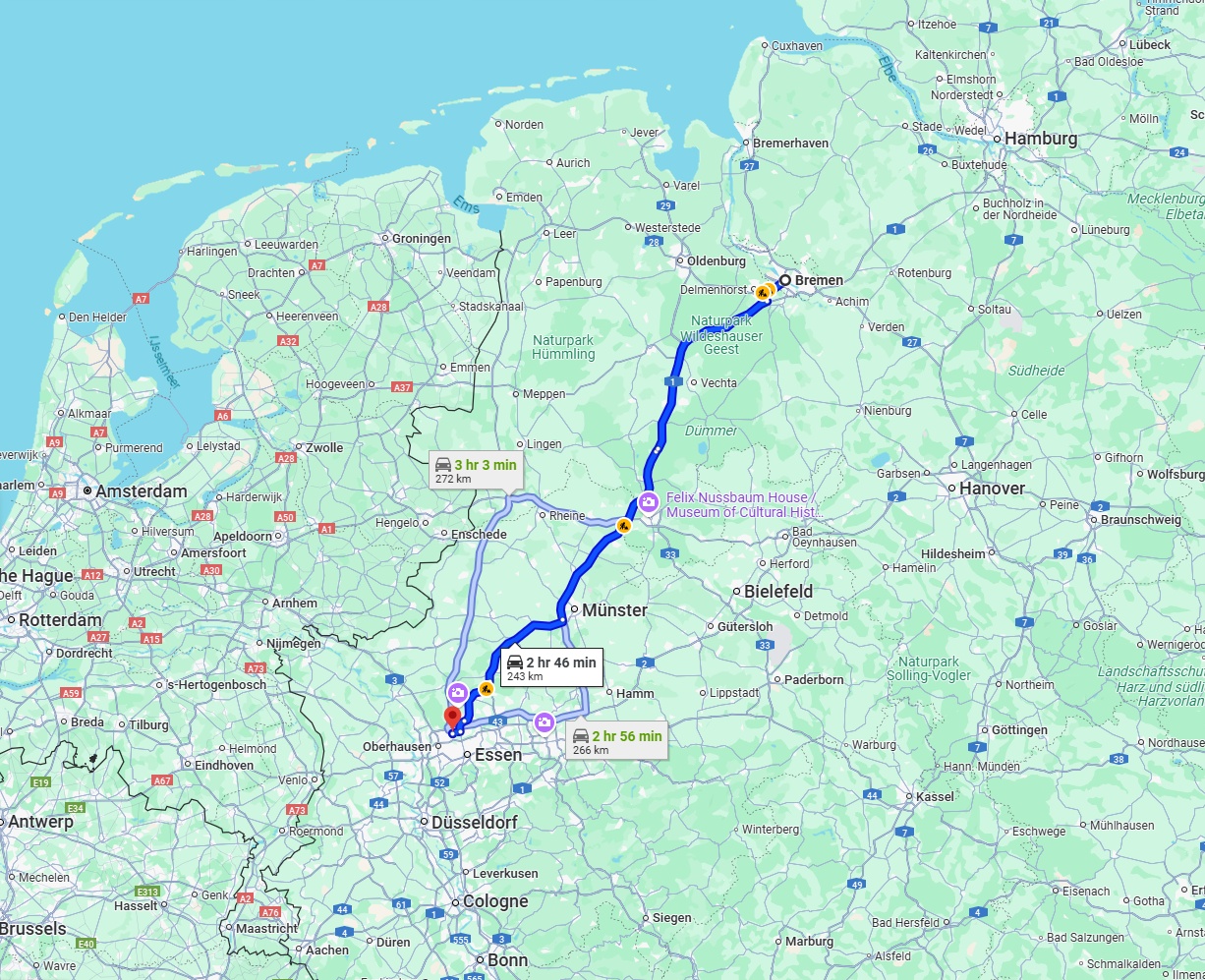 Anreise von Bremen Zu Bottrop Über via A1