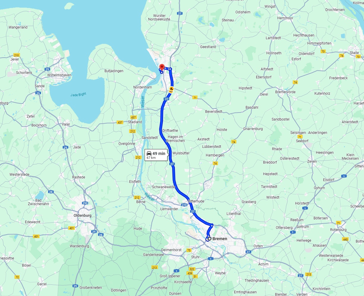 Anreise von Bremen Zu Bremerhaven Über via A27