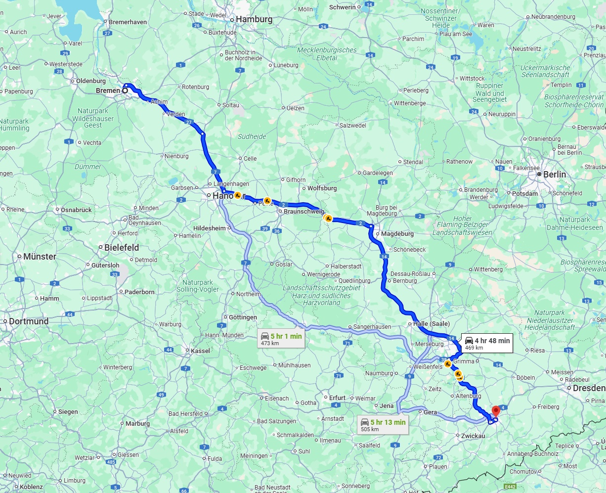 Anreise von Bremen Zu Chemnitz Über via A14