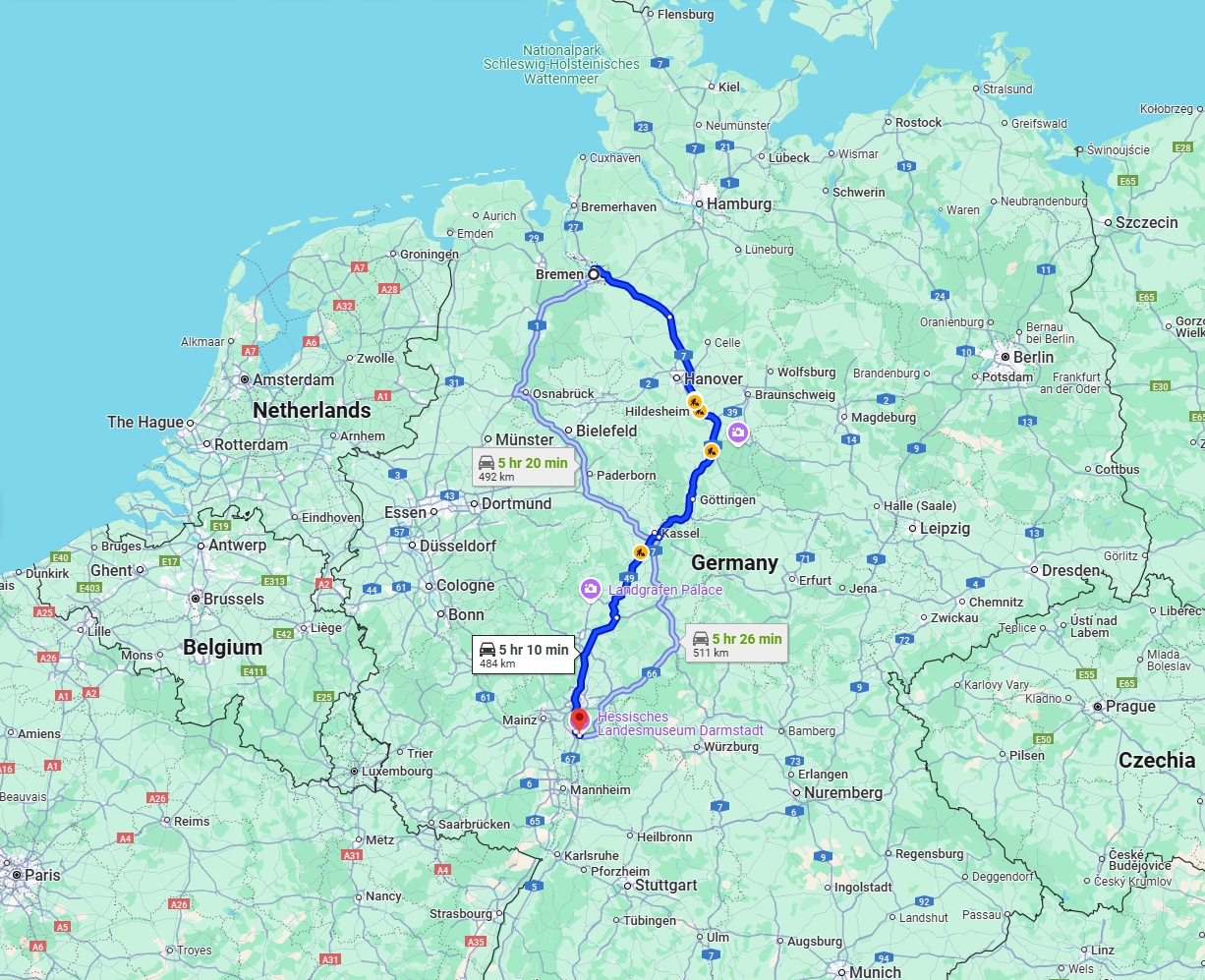 Anreise von Bremen Zu Darmstadt Über via A7