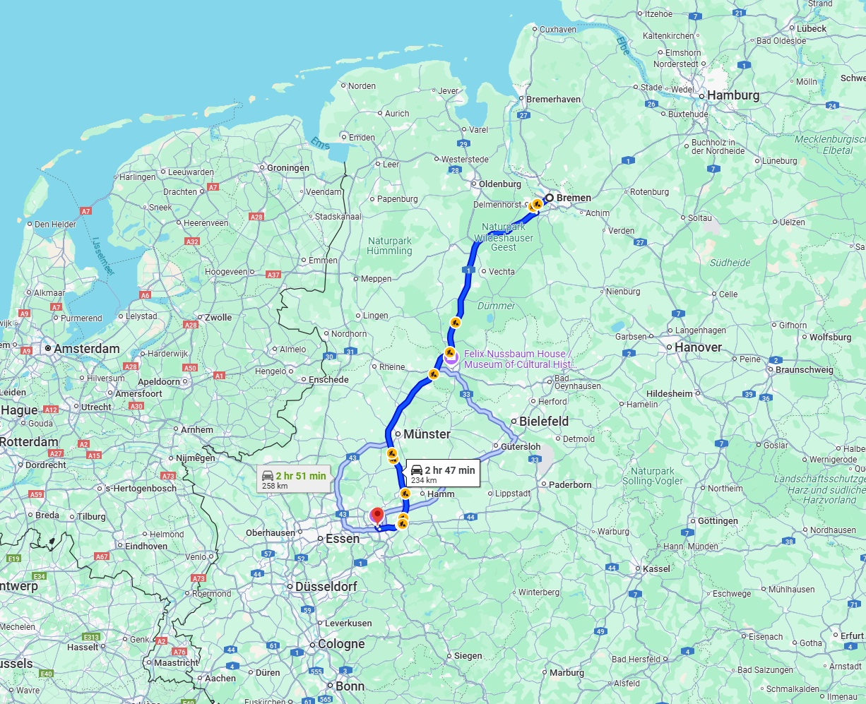 Anreise von Bremen Zu Dortmund Über via A1