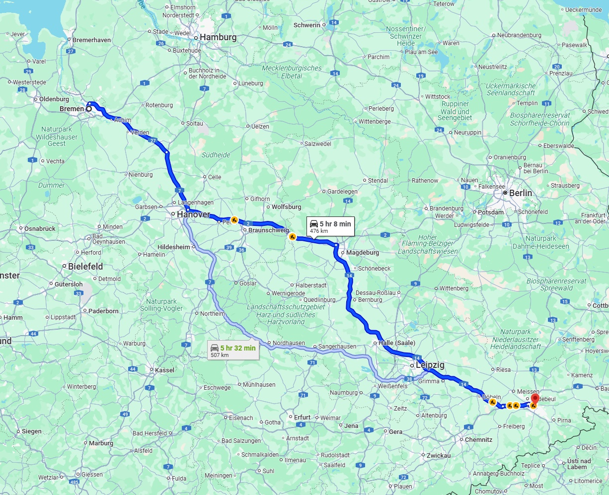 Anreise von Bremen Zu Dresden Über via A14