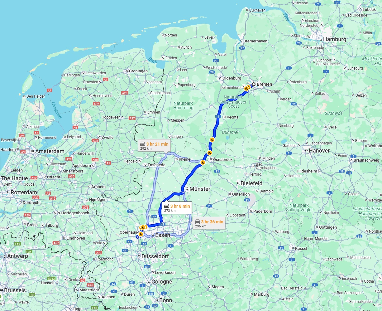 Anreise von Bremen Zu Duisburg Über via A1