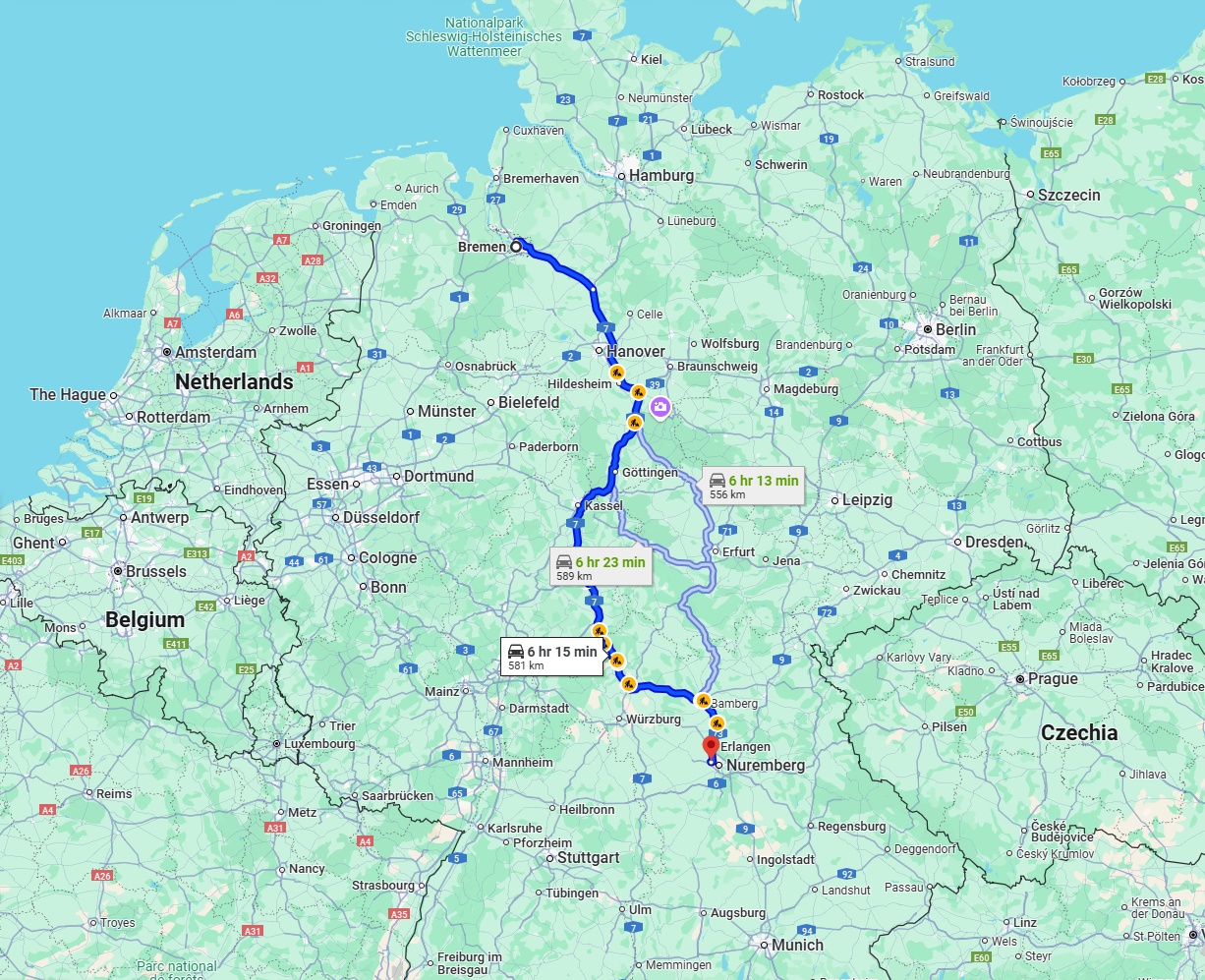 Anreise von Bremen Zu Fürth Über via A7