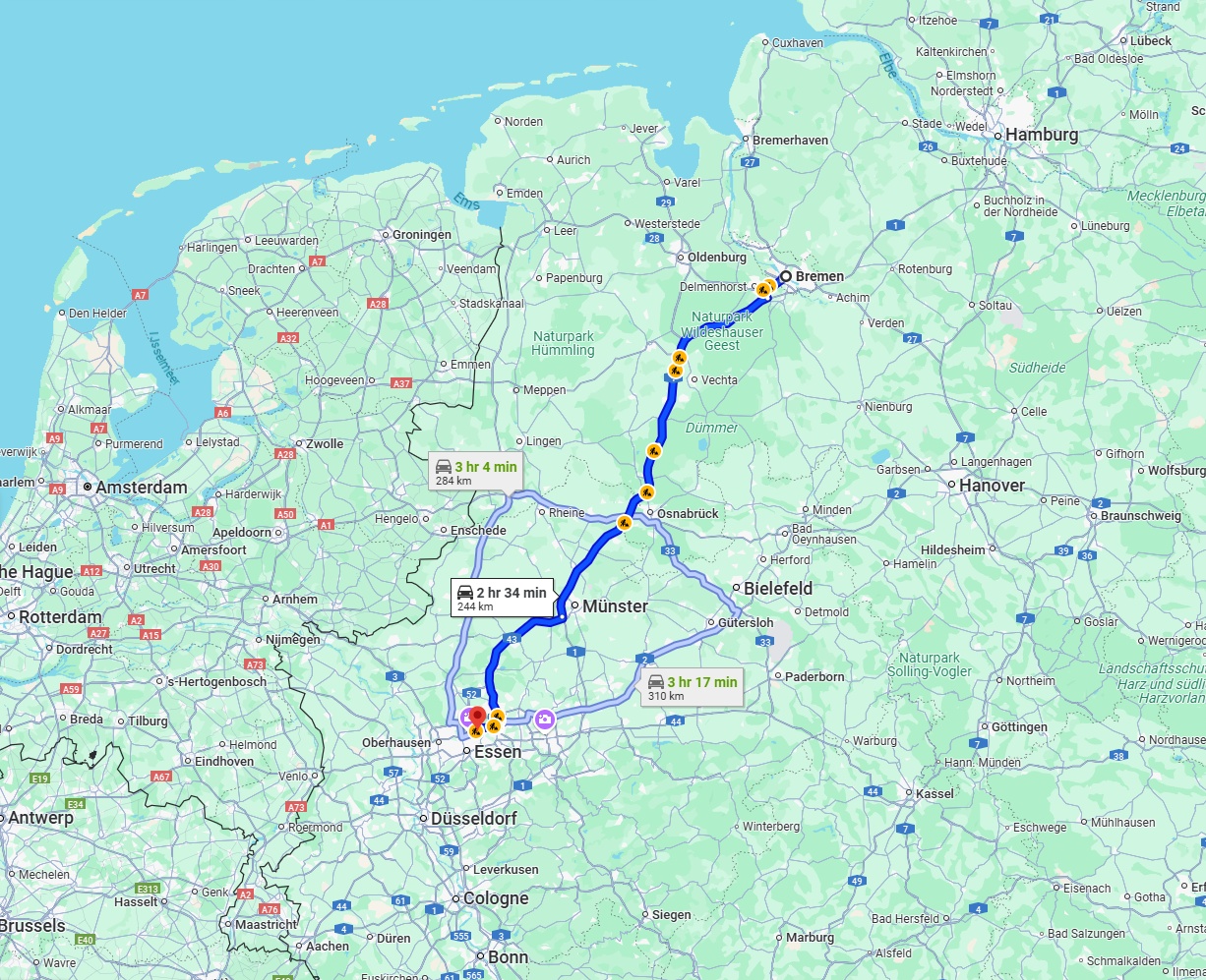 Anreise von Bremen Zu Gelsenkirchen Über via A1