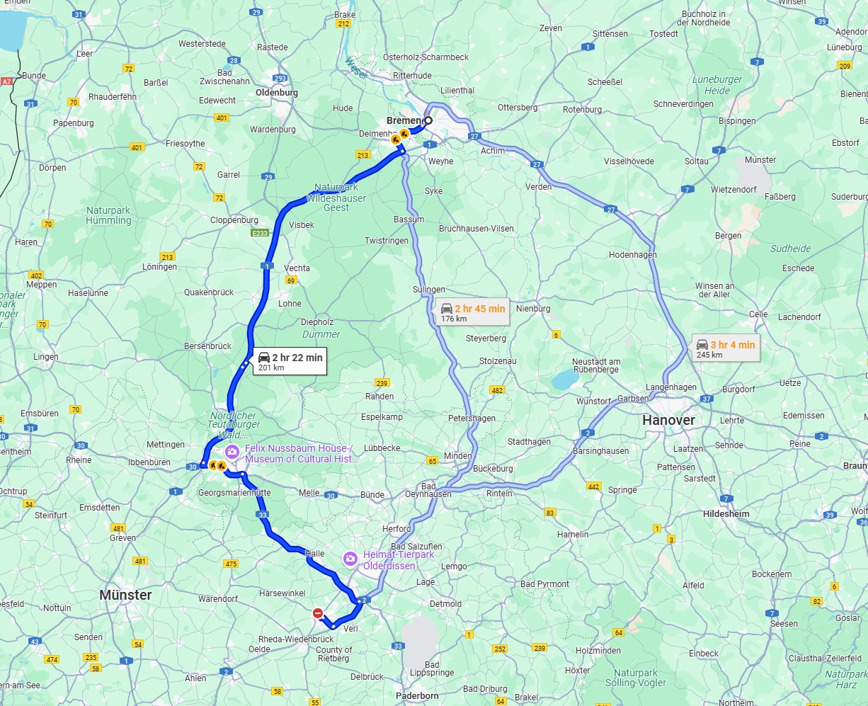 Anreise von Bremen Zu Gütersloh Über via A1