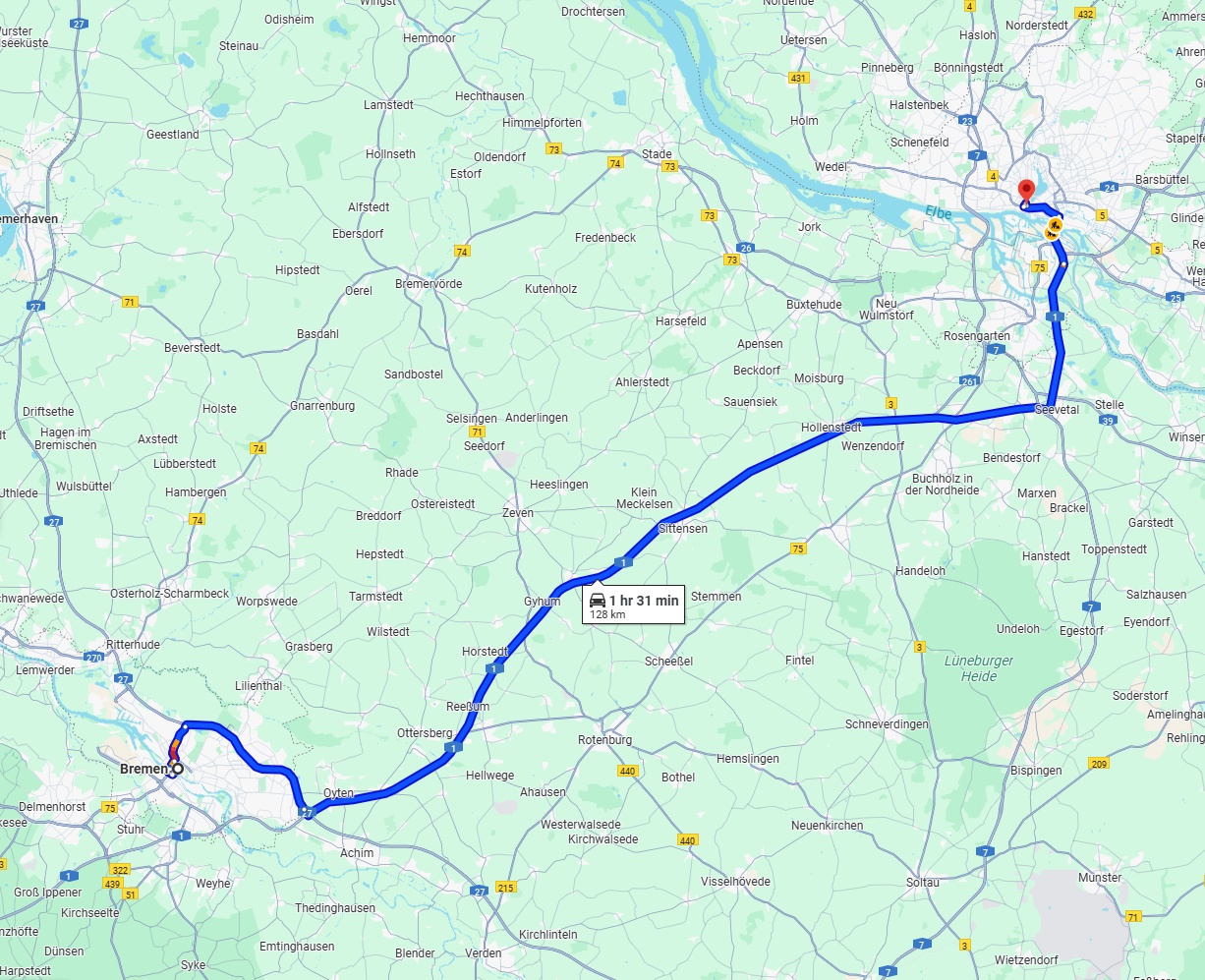 Anreise von Bremen Zu Hamburg Über via A1
