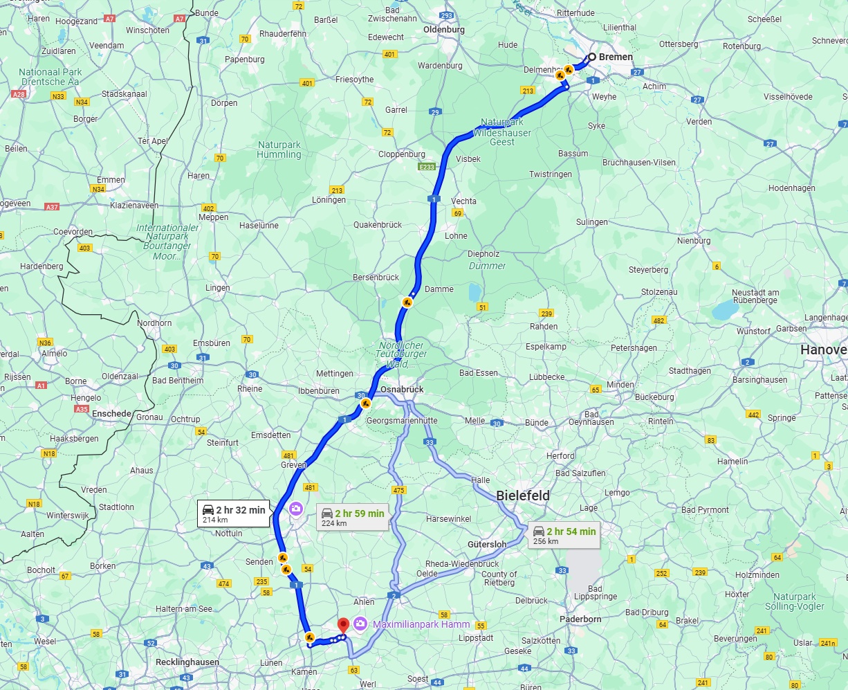 Anreise von Bremen Zu Hamm Über via A1