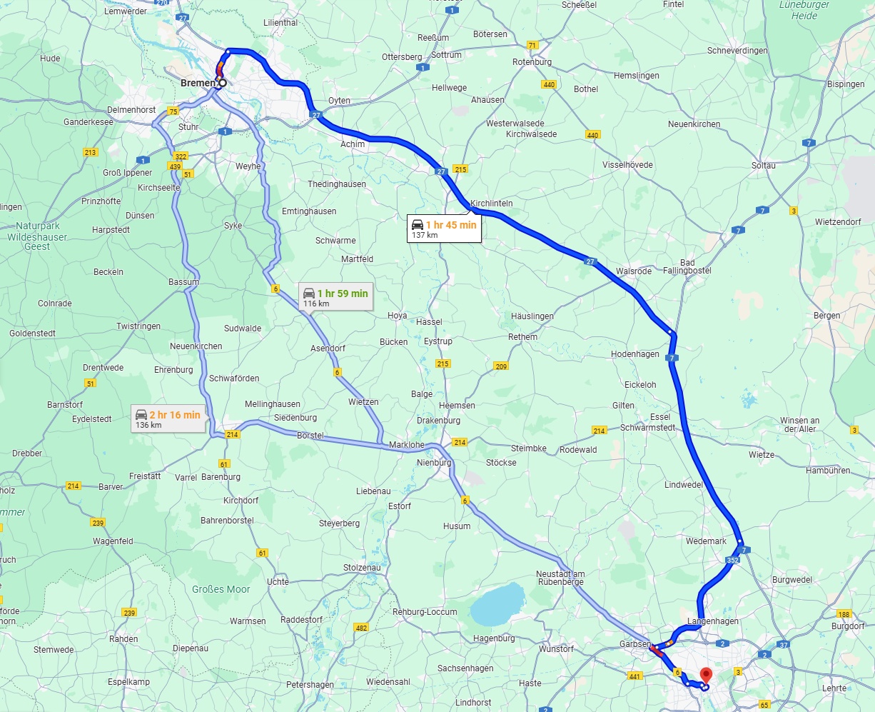 Anreise von Bremen Zu Hannover Über via A27