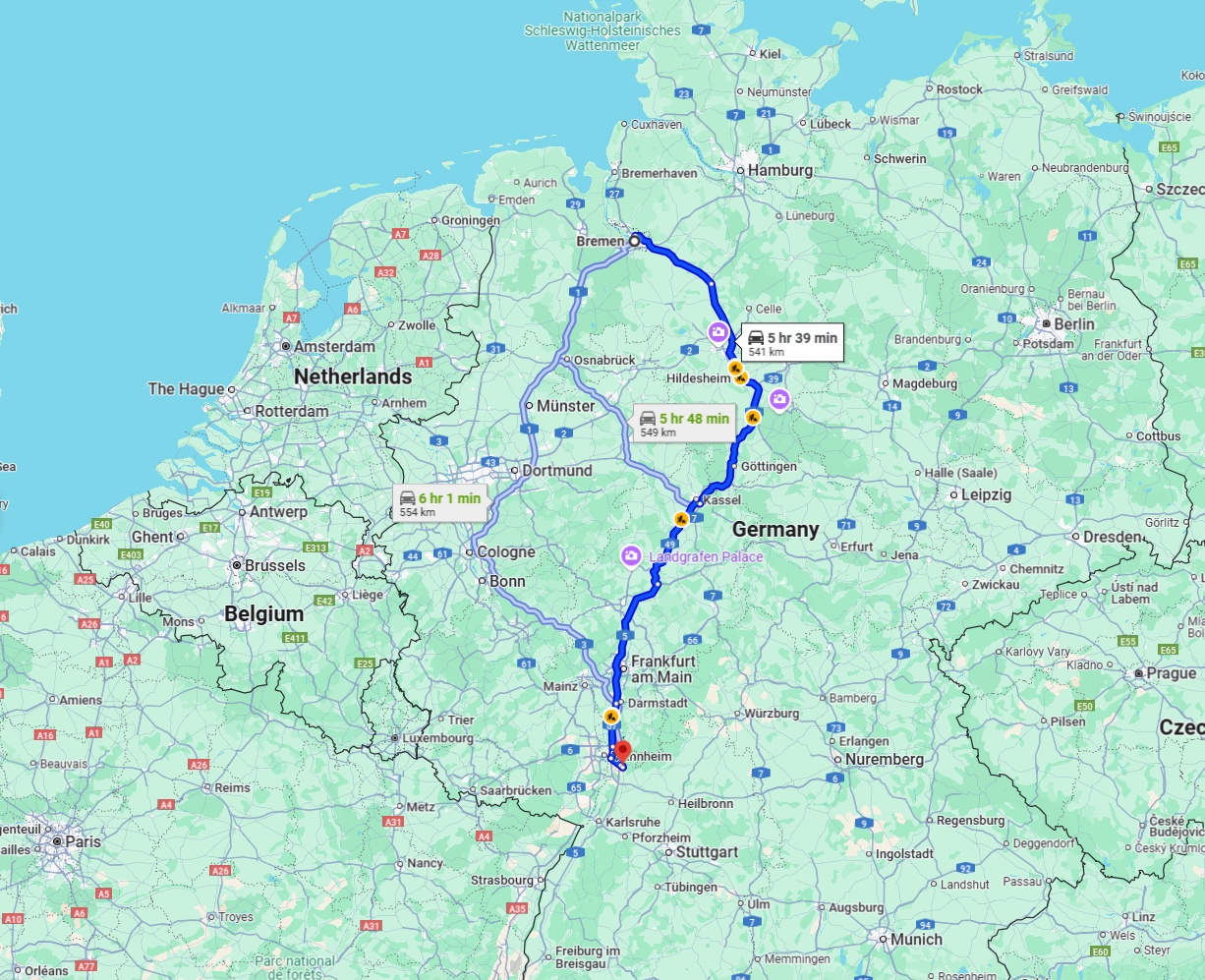 Anreise von Bremen Zu Heidelberg Über via A7