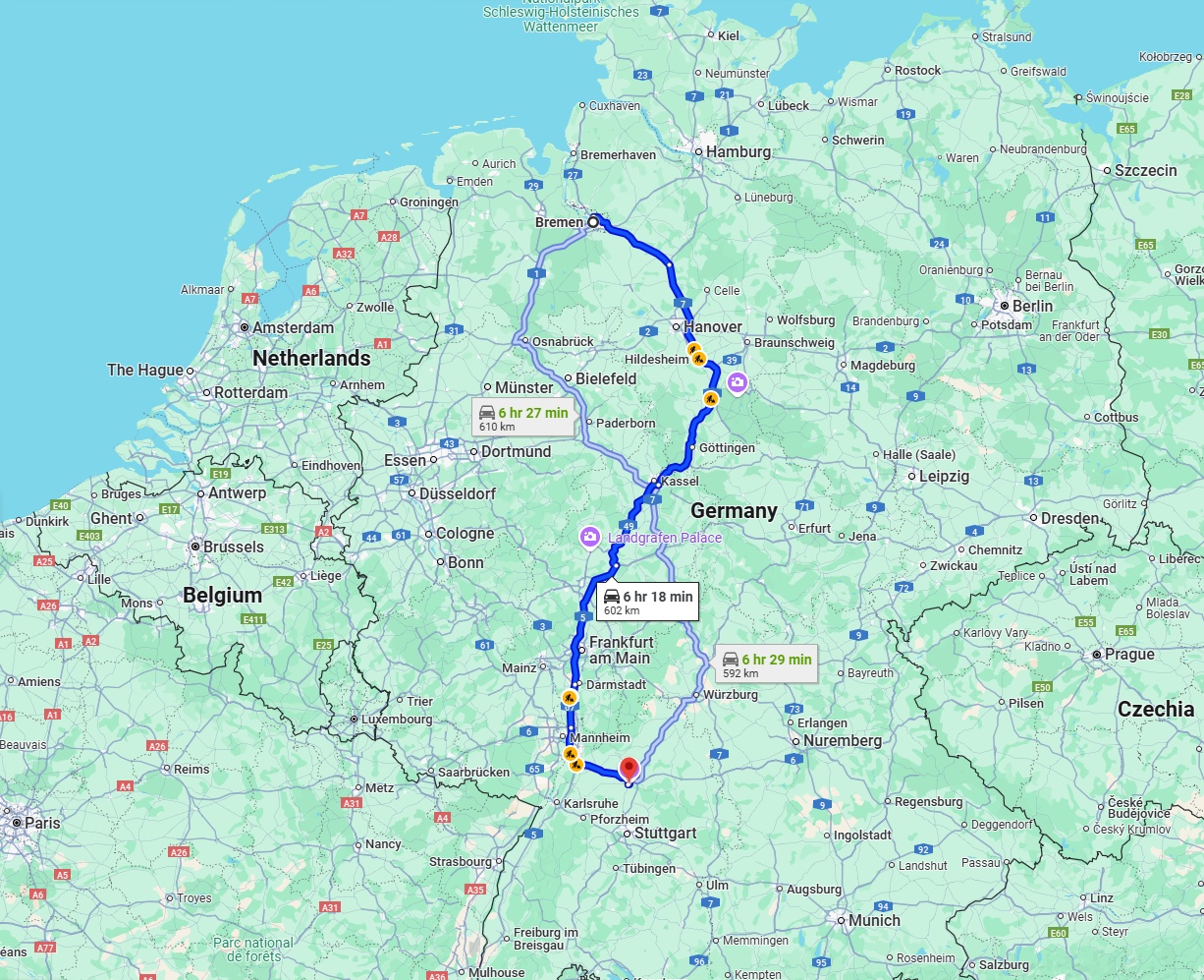 Anreise von Bremen Zu Heilbronn Über via A7