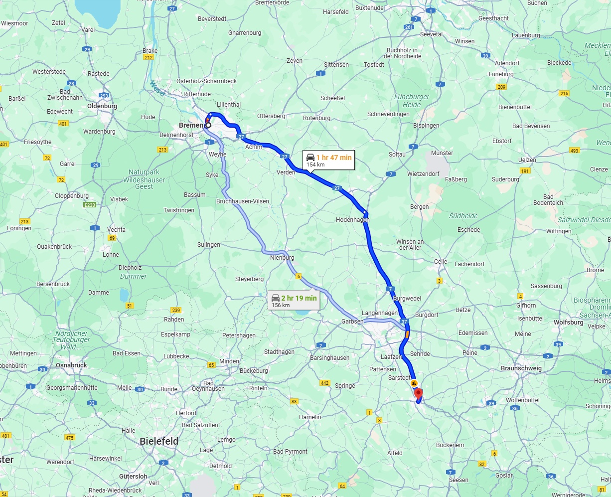 Anreise von Bremen Zu Hildesheim Über via A27 and A7