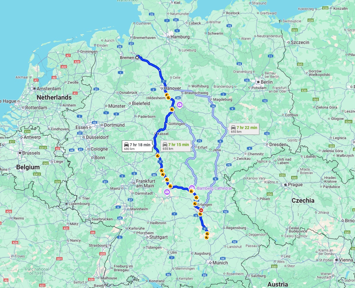 Anreise von Bremen Zu Ingolstadt Über via A7