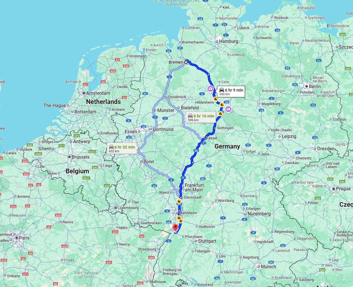 Anreise von Bremen Zu Karlsruhe Über via A7