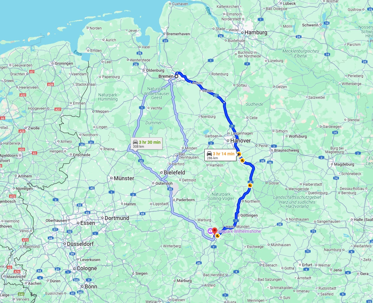 Anreise von Bremen Zu Kassel Über via A7