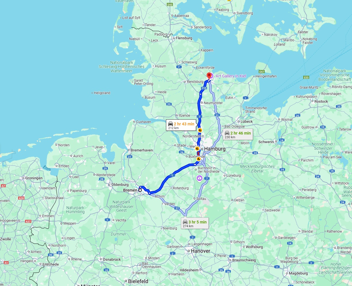 Anreise von Bremen Zu Kiel Über via A1 and A7
