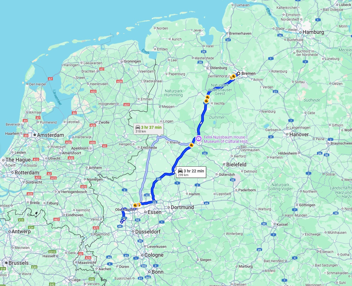 Anreise von Bremen Zu Krefeld Über via A1