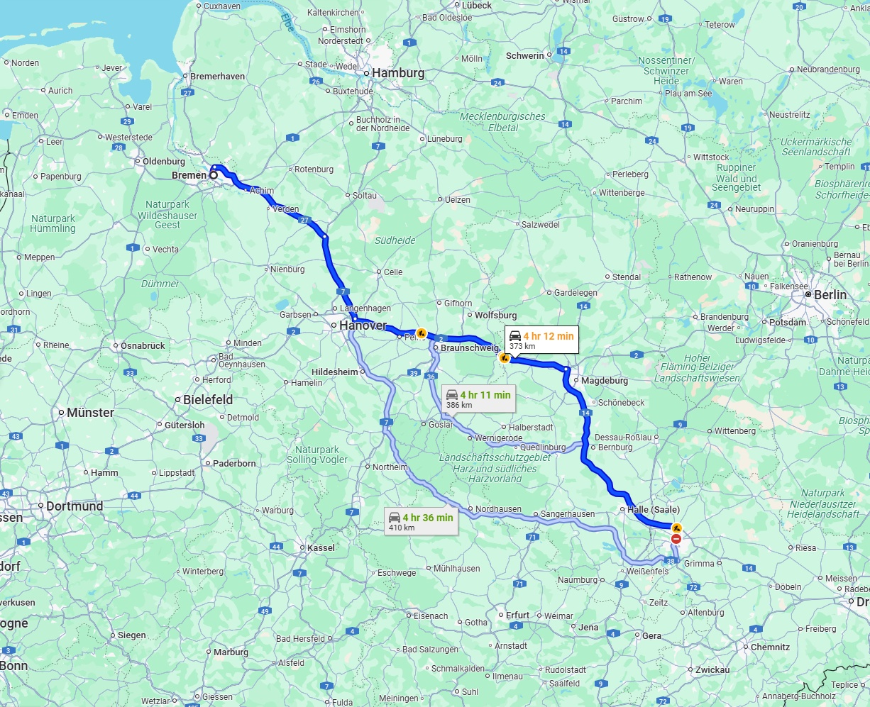 Anreise von Bremen Zu Leipzig Über via A2 and A14