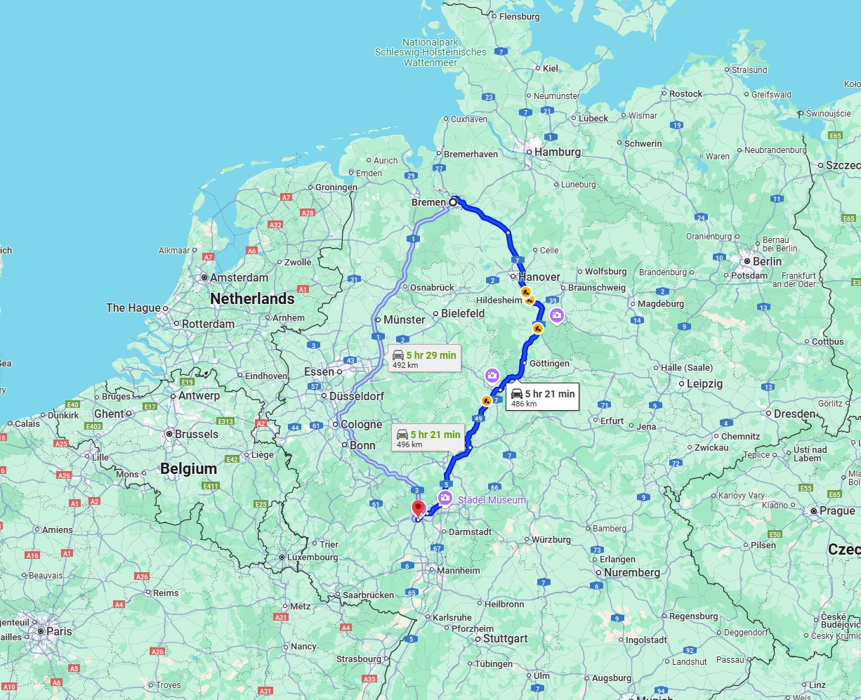 Anreise von Bremen Zu Mainz Über via A7