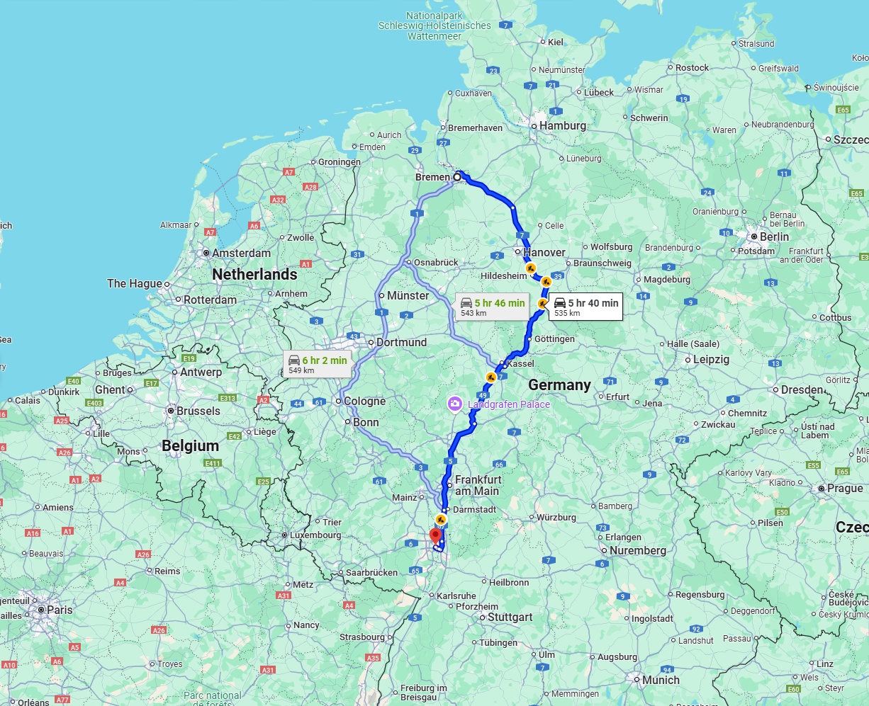 Anreise von Bremen Zu Mannheim Über via A7